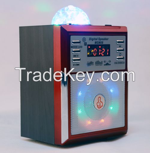 Portable Wooden Box Radio with USB/Micro SD/Remote Control/LED disco light