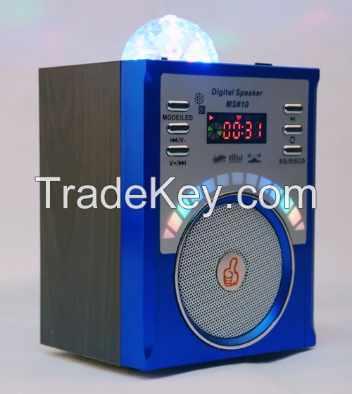 Portable Wooden Box Digital Radio with USB/Micro SD/Remote Control/LED disco light