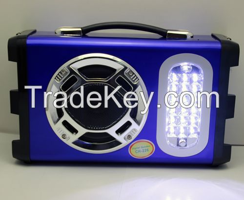 Portable Camp/Outdoor Speaker with Micphone, LED Light, FM Radio, support USB/Micro SD mp3 music play