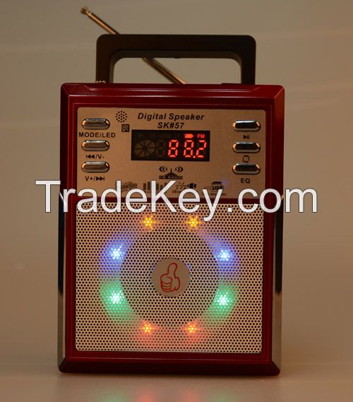 Portable Radio Speaker with LED disco light, read and play music from USB and Micro SD card