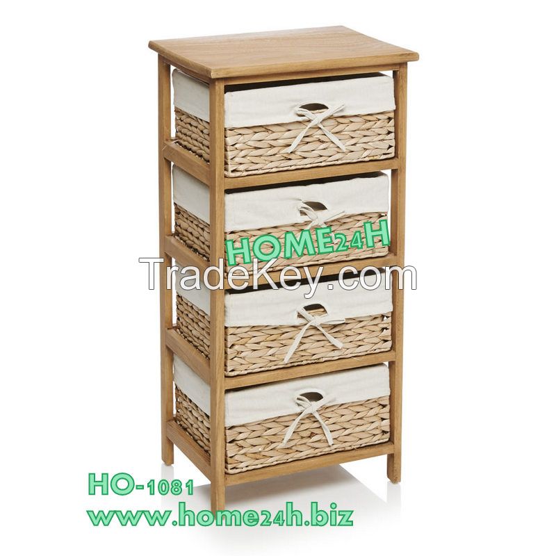 Water Hyacinth Cabinets, Wood Cabinet 2 Storage Drawers