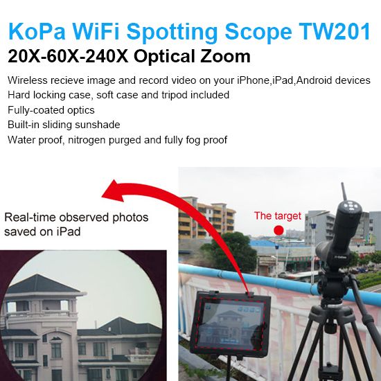 WiFi spotting scope work for iPhone/iPad/Android/PC, for security