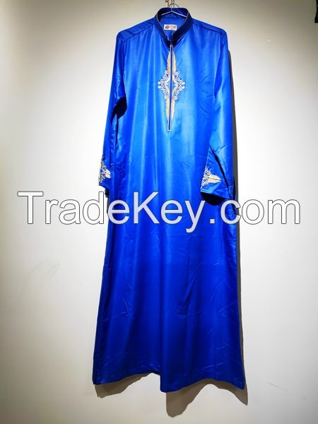 Men Muslim Kaftan Islamic Embroidery Robe Middle East Long Sleeve Jubba Thobe