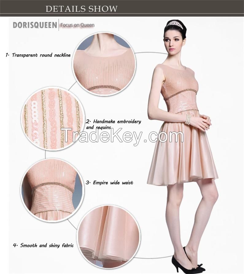glossy empire cap sleeves champagne short evening dresses cocktail party dresses 6082