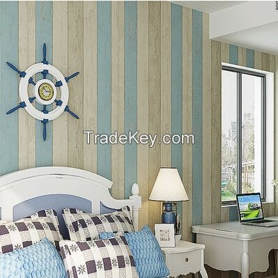 Wholesale vintage blue stripe non-wovenwallpaper papel de parede