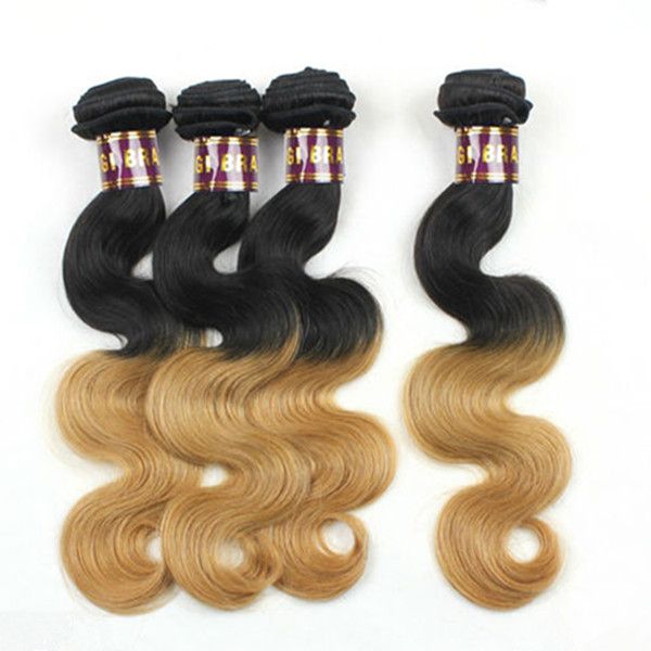 100% human hair 6A all cuticles going in the same direction  ombre color human hair weft+HW-496