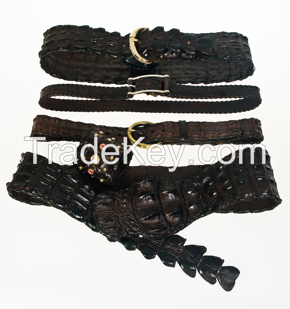 Crocodile hand stitched leather belts