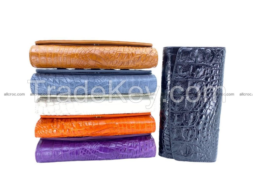 Crocodile skin wallet for women trifold long wallet