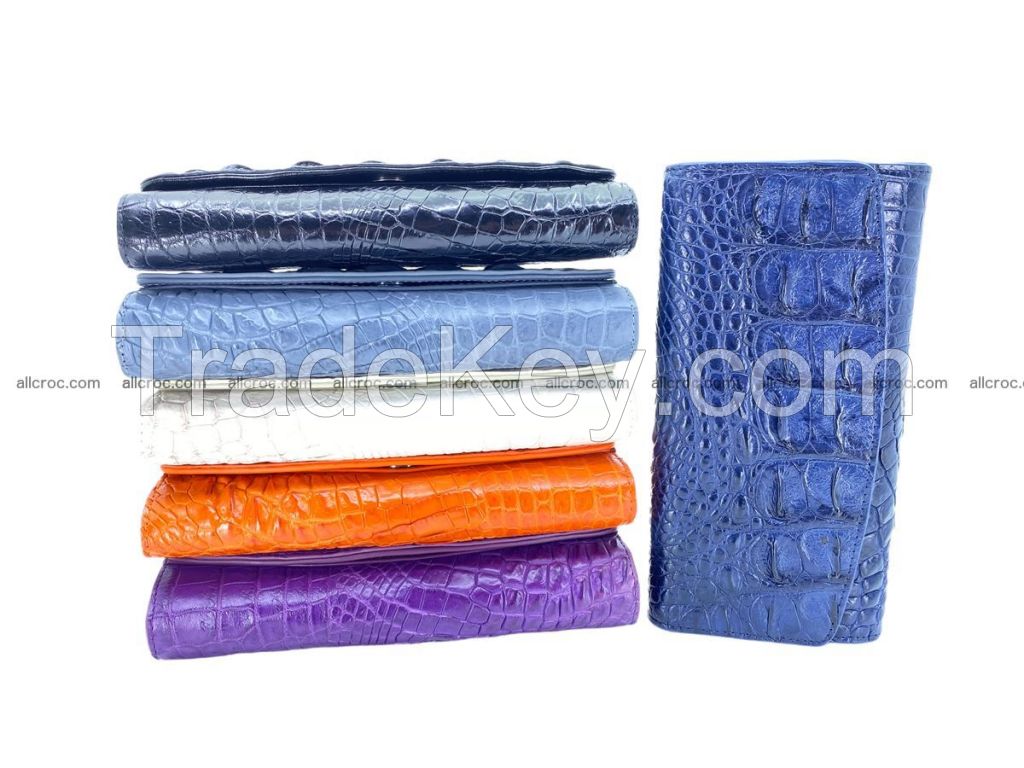 Crocodile skin wallet for women trifold long wallet