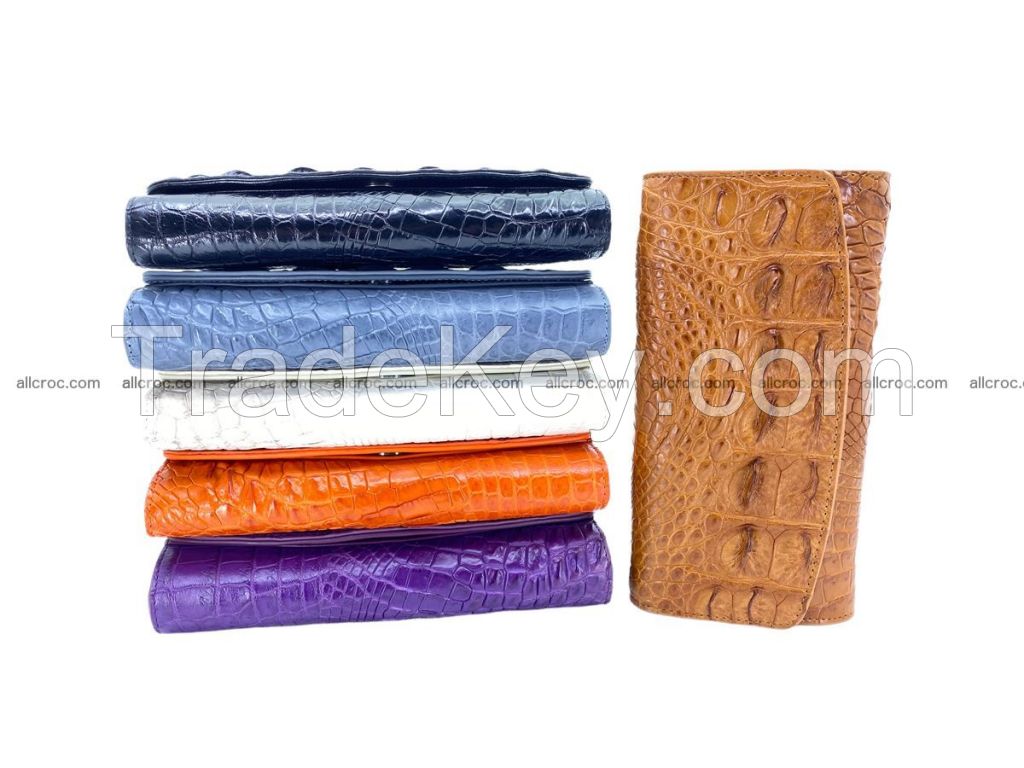 Crocodile skin wallet for women trifold long wallet