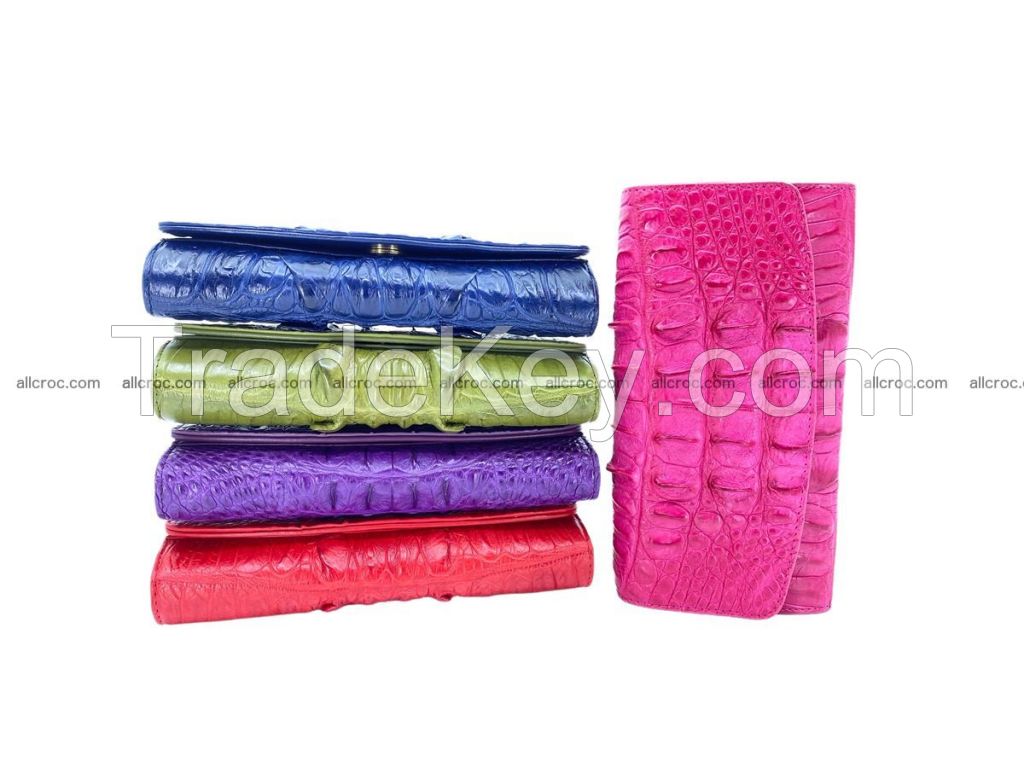 Crocodile skin wallet for women trifold long wallet