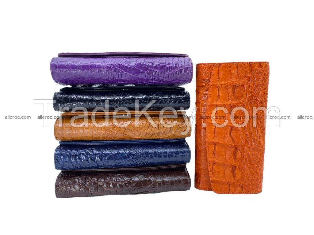 Crocodile skin wallet for women trifold long wallet