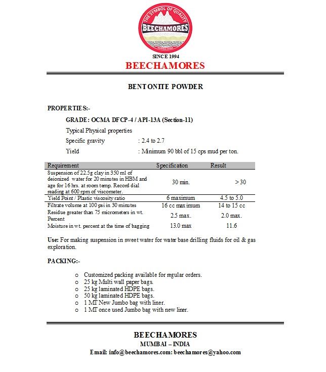 Bentonite OCMA DFCP-4 / API-13A (Section-11)