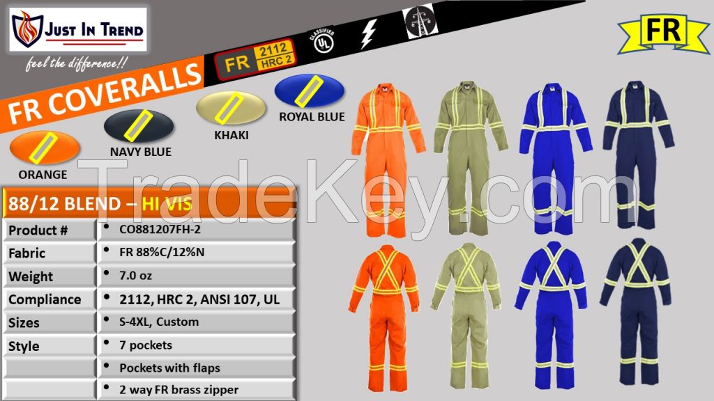 Flame Resistant FR HiVis High Visibility Coverall - 88/12 - 7 oz