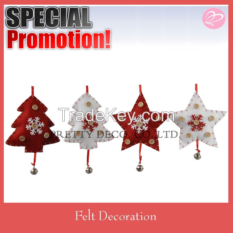 2015 padding Star and tree shaped with bell felt christmas decoration