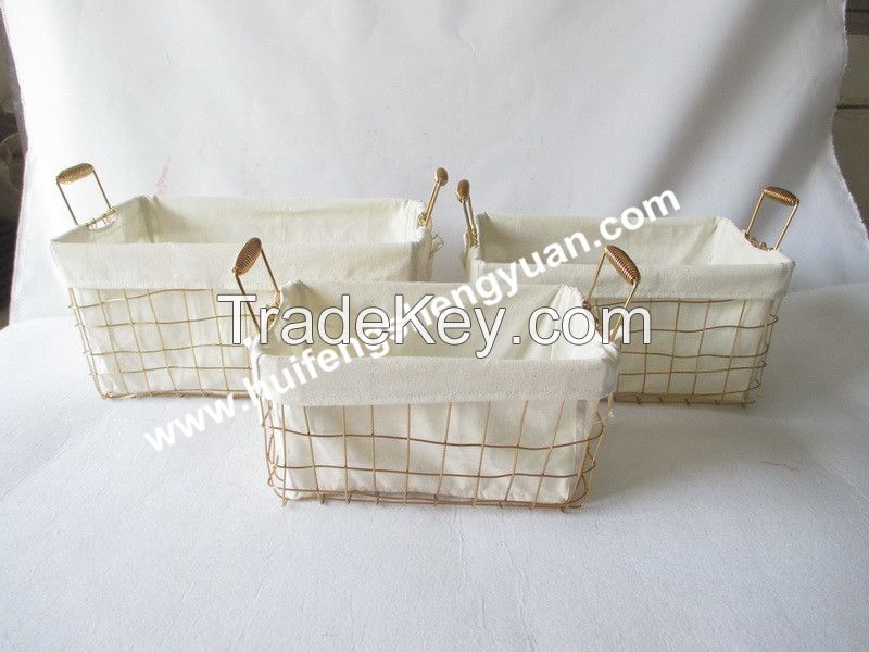 export wire wicker storage basket set with cloth inner