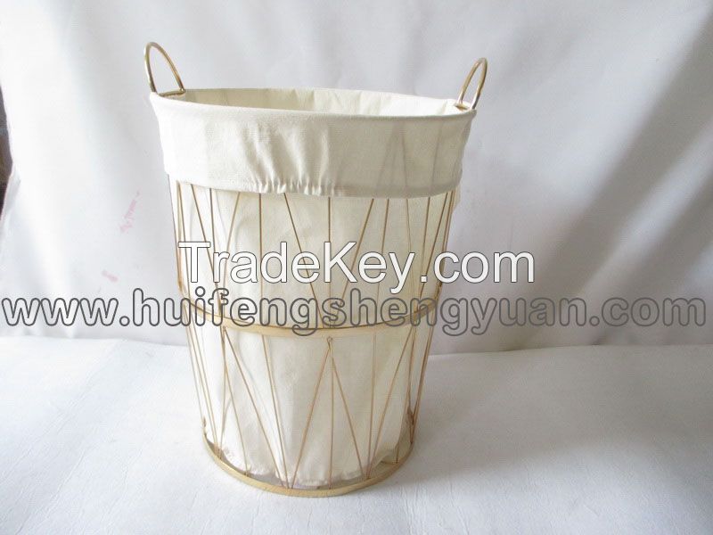 wire wicker storage basket with cloth inner