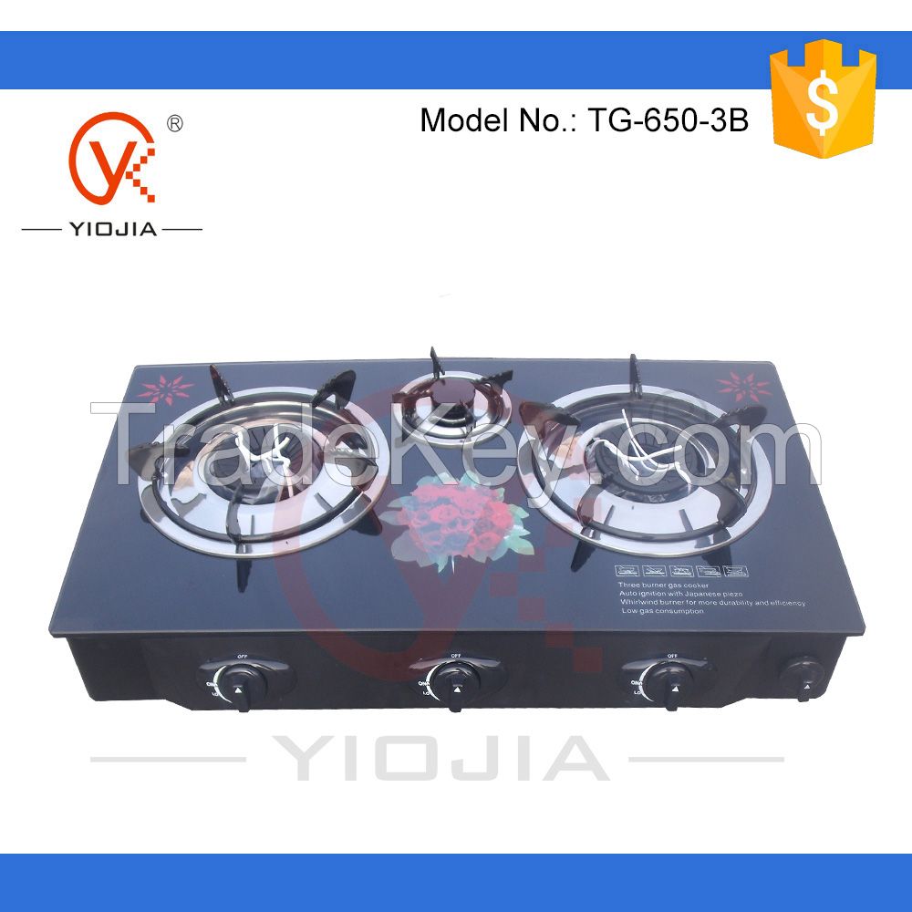 Three Burner Table Gas Stove With Toughened Glass