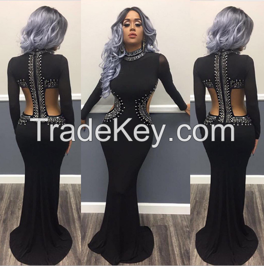 best selling 2017 sexy long seleeve bead party dress