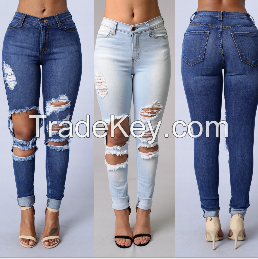 Best selling 2017 new sexy ladies  ripped jeans