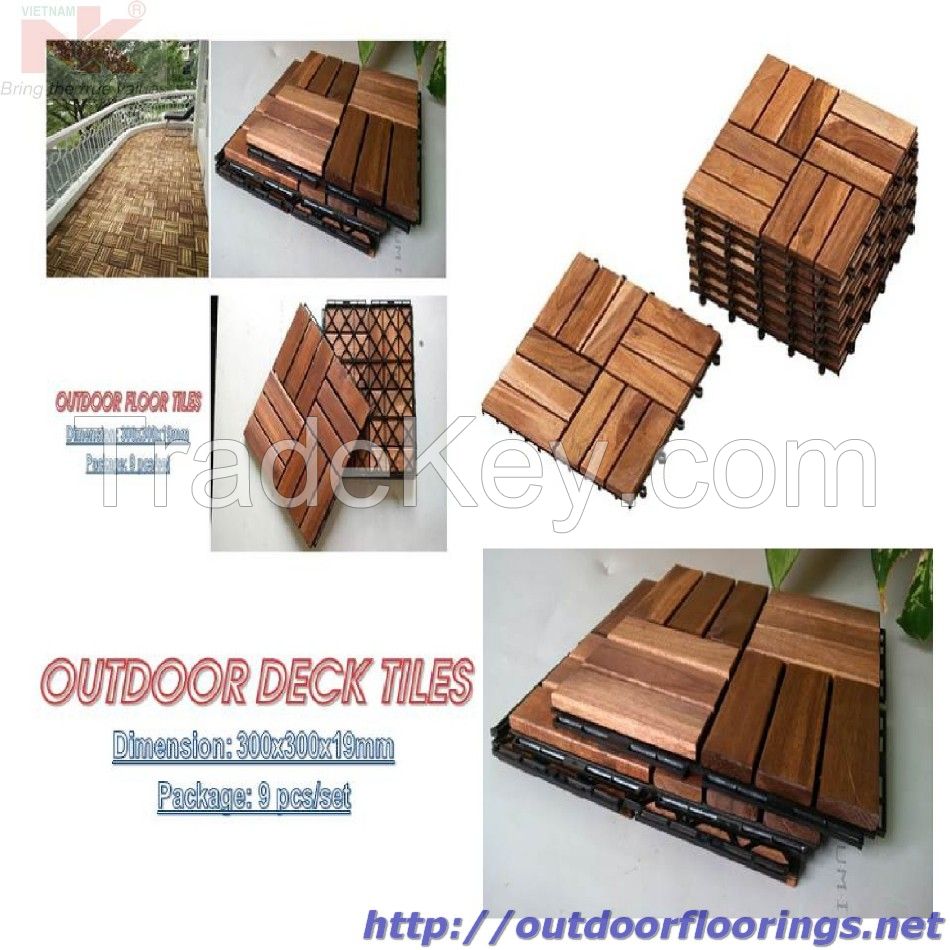 Decking Tiles Wooden Interlocking Deck Tile Patio Balcony Roof Garden 30cm x 30cm x 1.9cm Square Hardwood Decking Tile