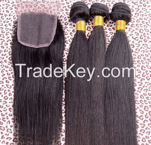 Brazilian Virgin Remy Extensions- (Straight 16in, 18in 20in) w/14in Closure