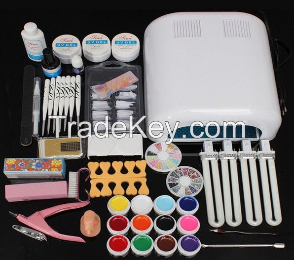 Wholesale Professional 36w White Gel Polish Curing UV Dryer Lamp 12 Colors Nail Art Manicure Tools Brush Kit For Beauty Nails