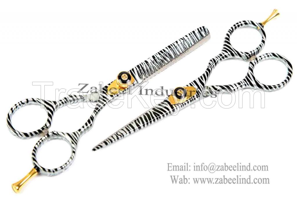 Professional White Zebra Barber Razor Edge Hair Cutting Scissor Set By Zabeel Industries