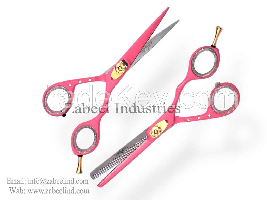 Professional Pink Barber Hair Cutting scissors & Thinners Set By Zabeel Industries