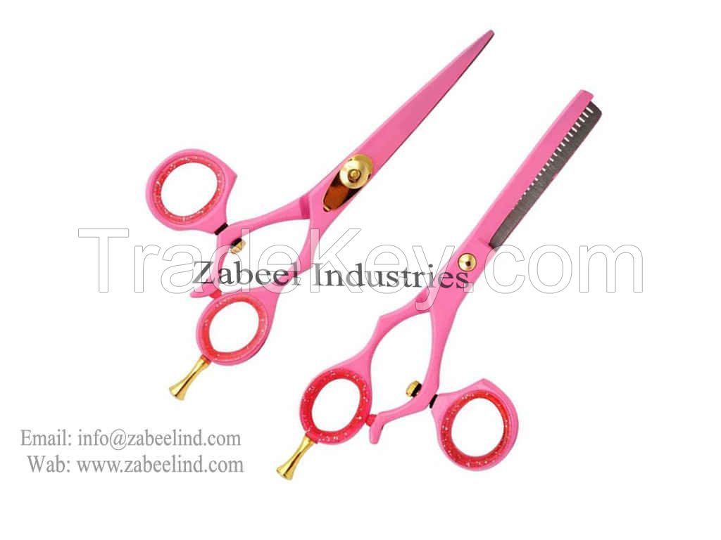 Pro Pink Hairdressing Scissors & Thinners SWIVEL THUMB Set By Zabeel Industries