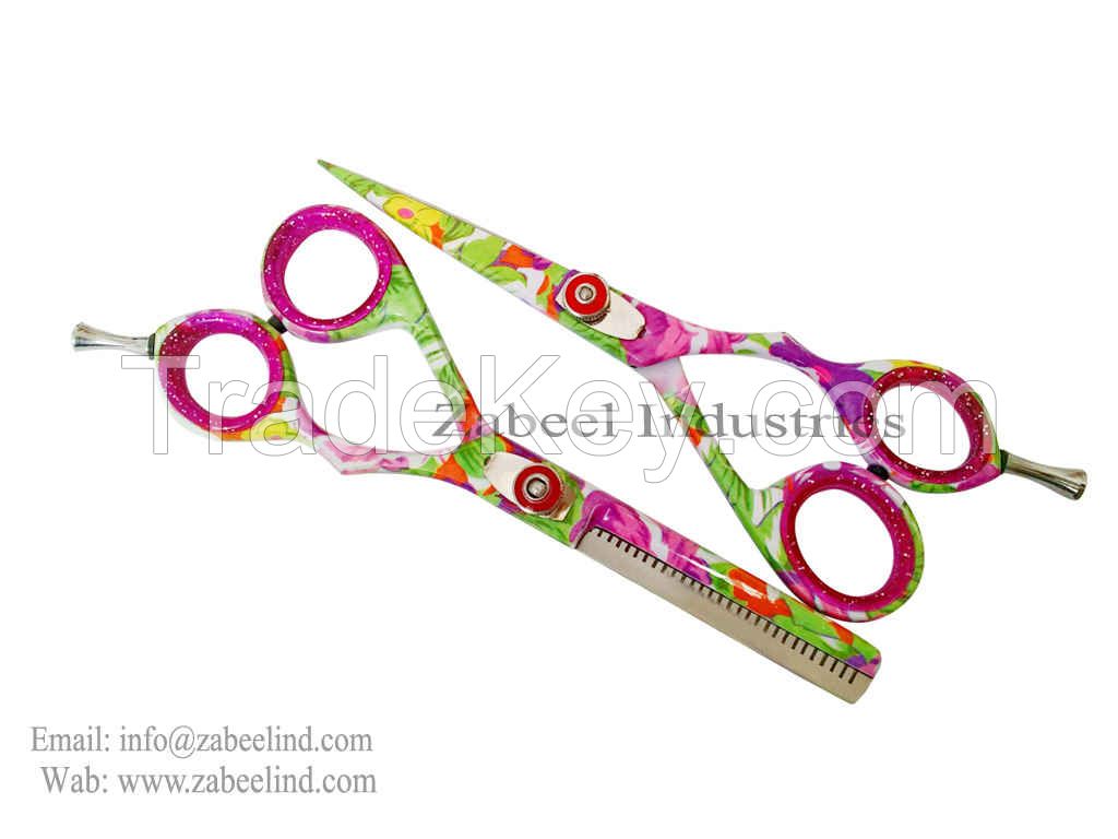 Professional Green Flower Scissors Thinning Set By Zabeel Industries