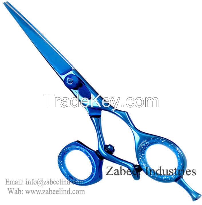 Professional SWIVEL THUMB Blue Scissor Titanium Color By Zabeel Industries