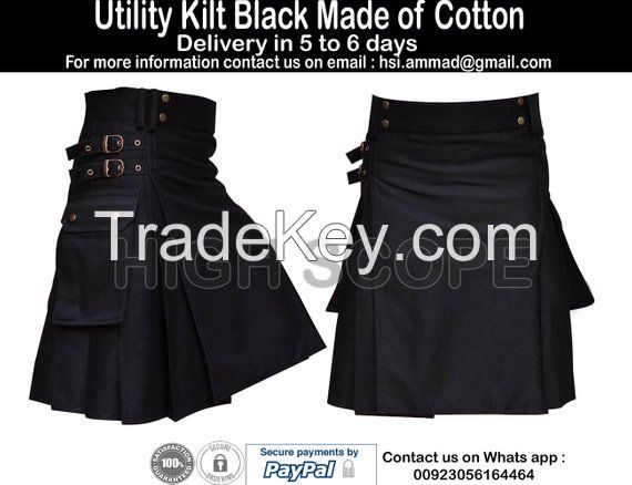 Utility Kilt Black Color made of 16 oz cotton Fabric