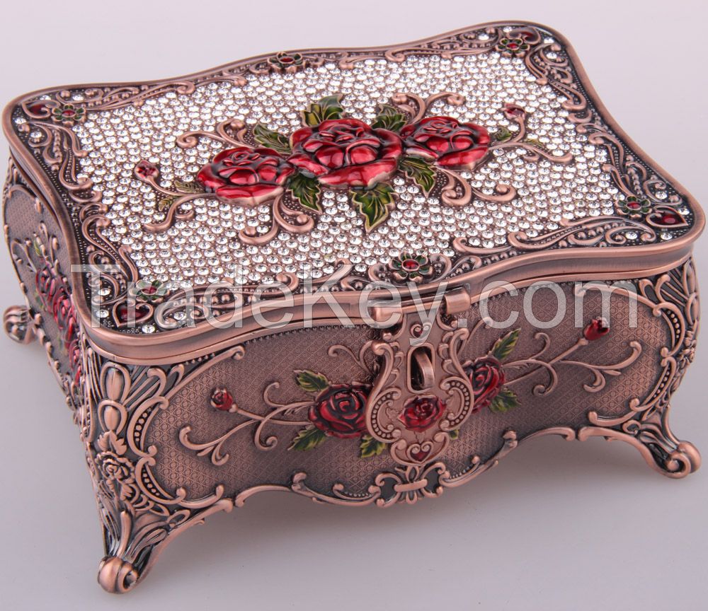 luxurious metal alloy jewelry box with rhinestone 2016