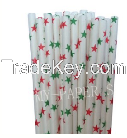 Wholesale Green Red Star Paper Straws Paper Tubes