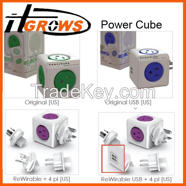 Allocacoc Extended PowerCube Socket US Plug 5 Outlets Adapter - 125V 15A