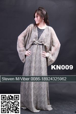 Latest Leopard Chiffon Beading Cheap Long Sleeves Dubai Kaftan