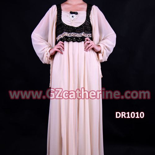 Fashion White Formal Arabic Abaya Long Sleeves Floor Length Dress 2013