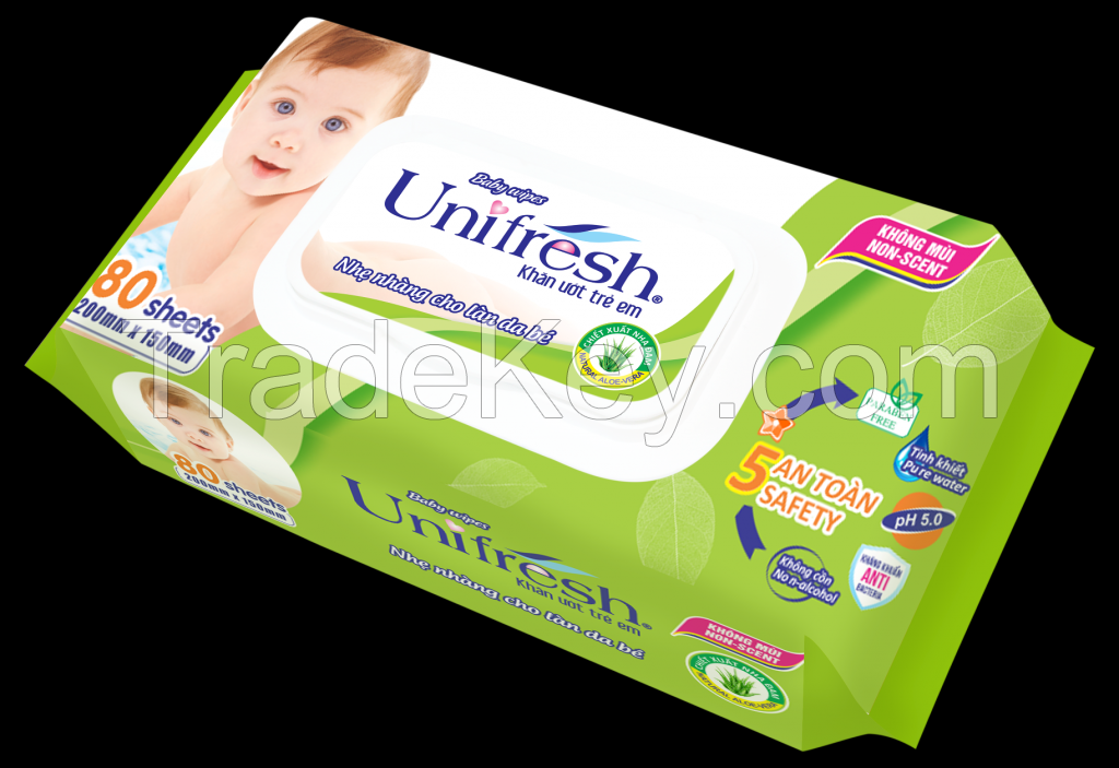 NON-CHEMICAL BABY WET WIPES MADE IN VIETNAM 80 SHEETS
