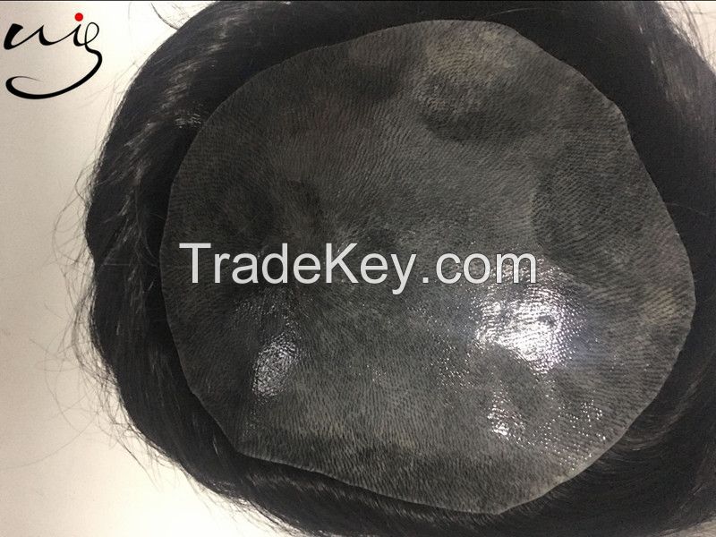 wholesale cheap price top quality Indian remy human hair wigs for men , mens hair systems , hair piece, men toupee