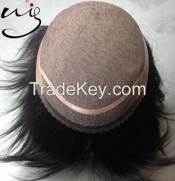 Indian remy human hair cheap price natural hair wig for men , mens hair piece systems , men toupee