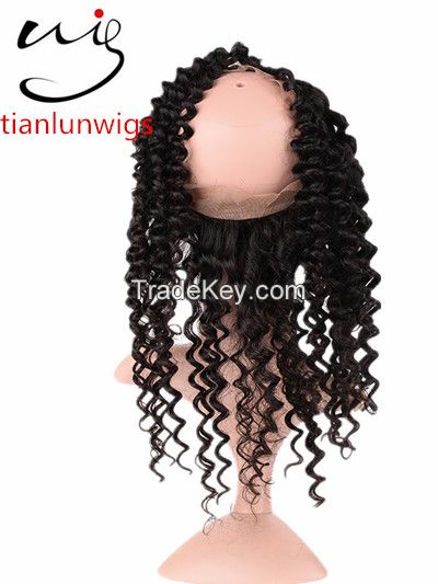 top quality hot selling cheap price virgin human hair 360 lace frontal closures , deep wave lace frontal wig