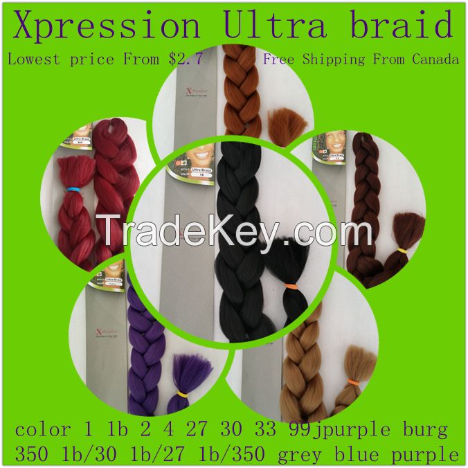 xpression braid hair color  black blonde grey blue brown purple red