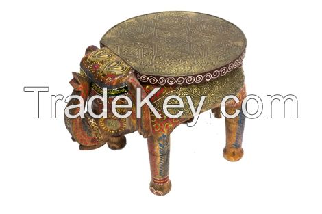 wooden painted brass fitted assorated elephent stool