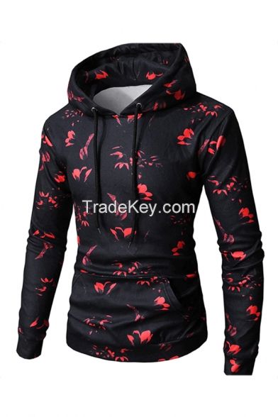 3D Floral Printed Long Sleeve Kangaroo Pocket Hoodie