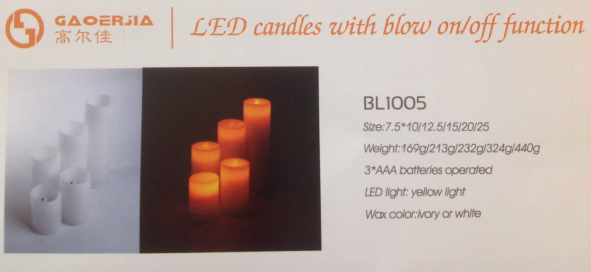 LED candles with blow on/off function