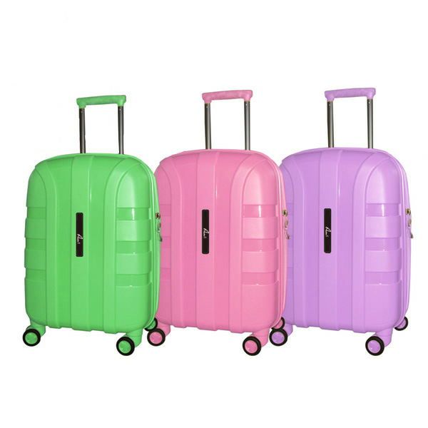 Fashionable Style Black PP Injection Carryon Spinner Ziper Trolley Luggage Set with TSA Lock