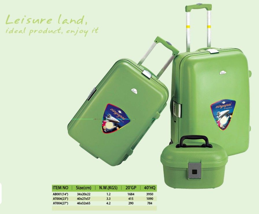 Factory Wholesale Useful Apple Green 2 Light Weight Trolley Luggages and 1 Cosmetic Bag Combination Suitcase Set