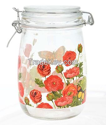 Cheap Printed Glass Jar With Clip Lid