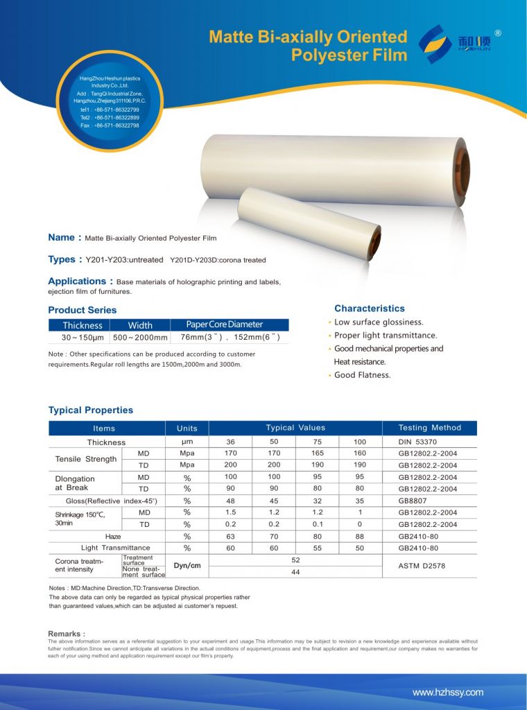 Matte Polyester film(PET)